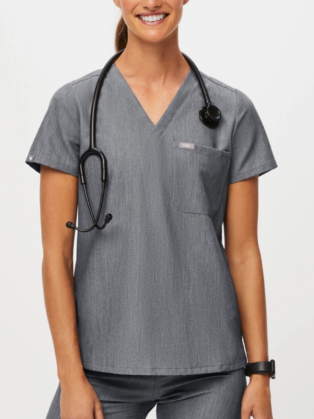 Figs Scrubs Top Women’s Catarina One-Pocket Scrub Top Shirt Graphite size Large